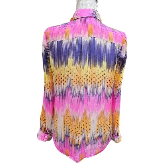 Anthropologie Leifsdottir Colorful All Silk Button Up Long Sleeve Blouse Size 0 - Picture 4 of 12